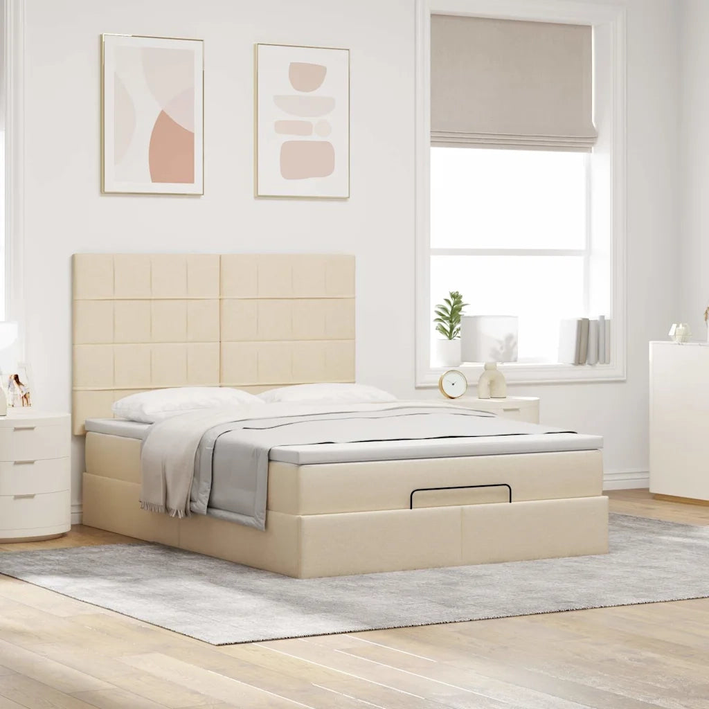 Struttura Letto Pouf con Materasso Crema 140x200 cm in Tessuto 3313166