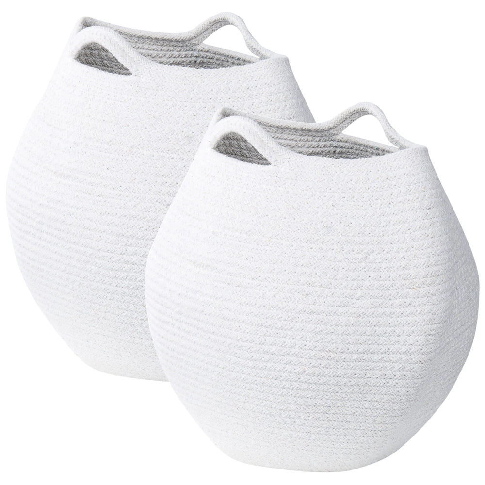 Set di 2 cesti portaoggetti in cotone bianco 20 x 30 cm Portabiancheria Contenitori intrecciati a mano