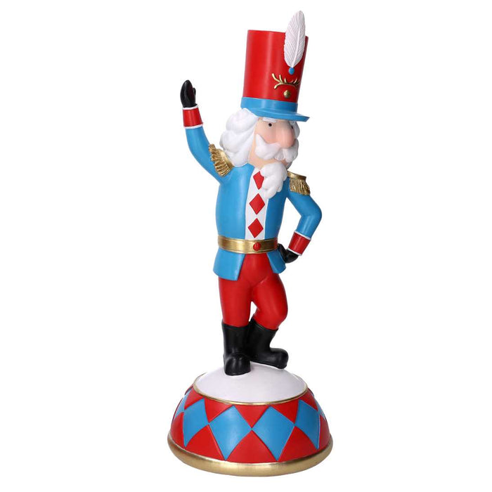 Soldatino Schiaccianoci in resina azzurro e rosso capelli bianchi cm 14,8x12xh38