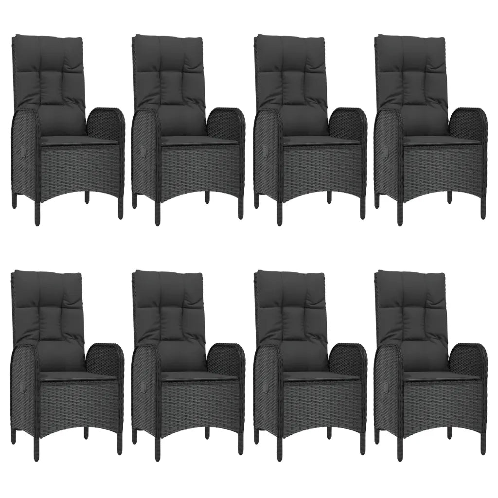 Set da Pranzo da Giardino 9 pz con Cuscini Nero in Polyrattan 3185194