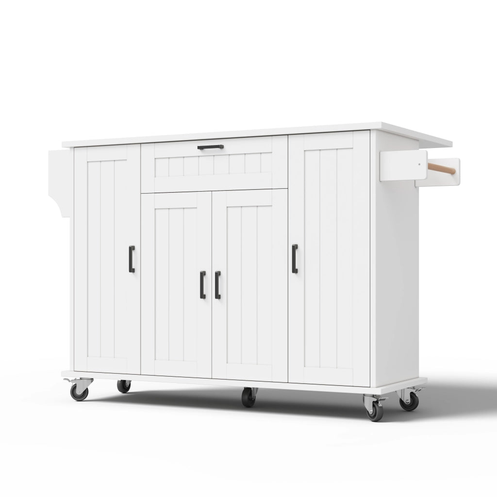 Isola Cucina Pieghevole con Ruote ¨C MINIMAL ¨C Bianco, 4 Ante, 1 Cassetto, 120x45x95
