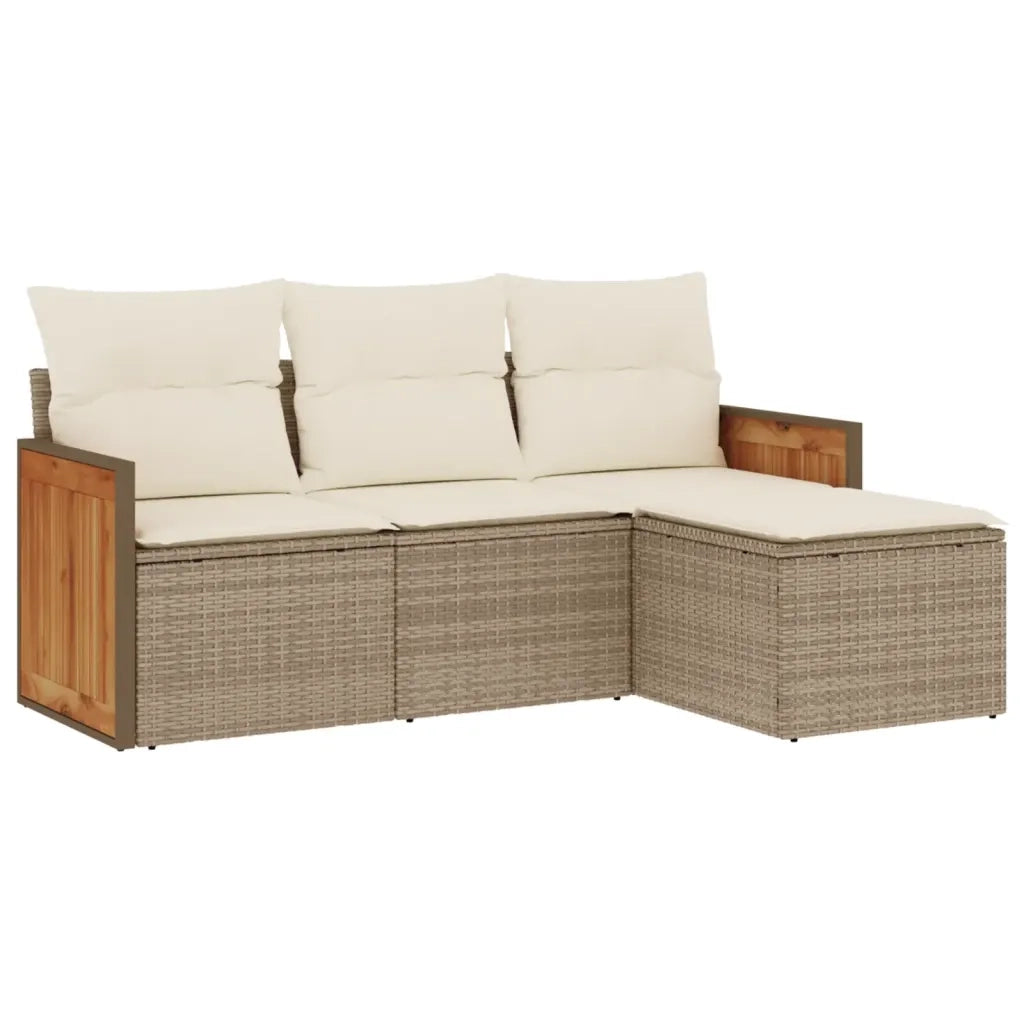 Set Divano da Giardino 4 pz con Cuscini Beige in Polyrattan