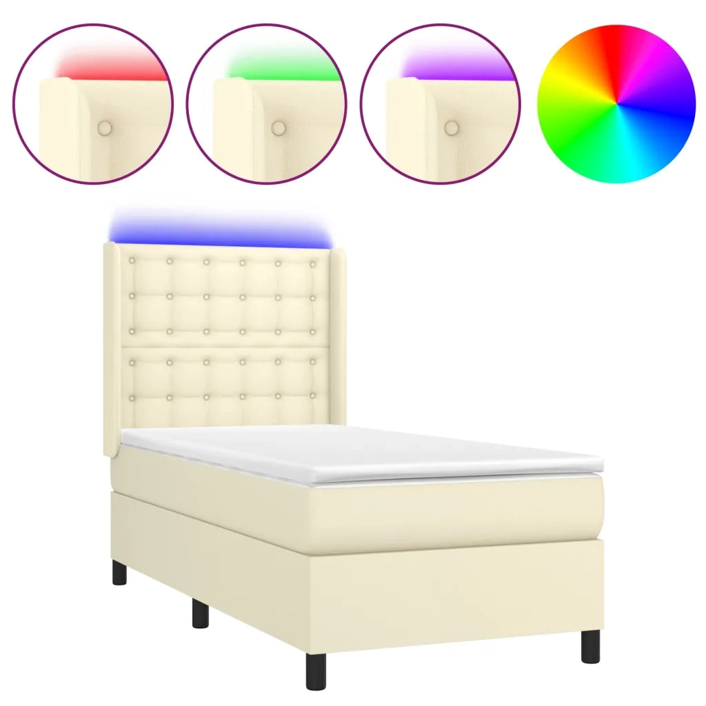 Giroletto a Molle con Materasso e LED Crema 80x200cm Similpelle cod mxl 62395