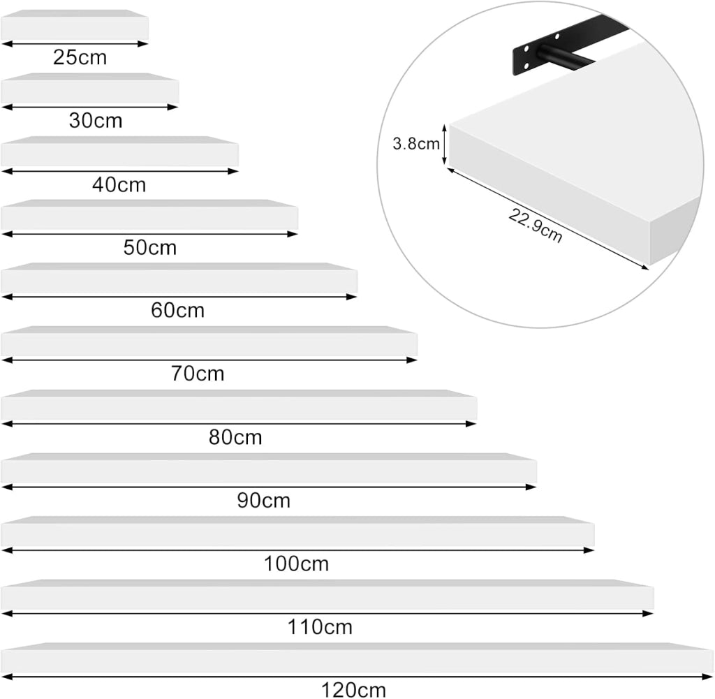 Mensola da Muro, Set di 4, Scaffale Sospeso da Parete Libreria Piccola per Soggiorno Cameretta Porta CD DVD, Pannello MDF 30x22,9x3,8cm, Bianco, RG9489ws-4