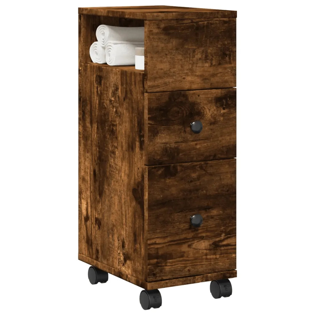 Mobile da Bagno | Armadio da bagno Stretto con Ruote Rovere Fumo in Truciolato