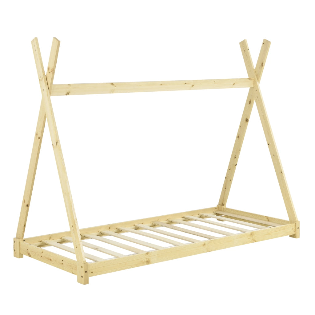 Letto per Bambini con Materasso 90 x 200 cm Tenda Indiana Tipi - color Legno [en.casa]