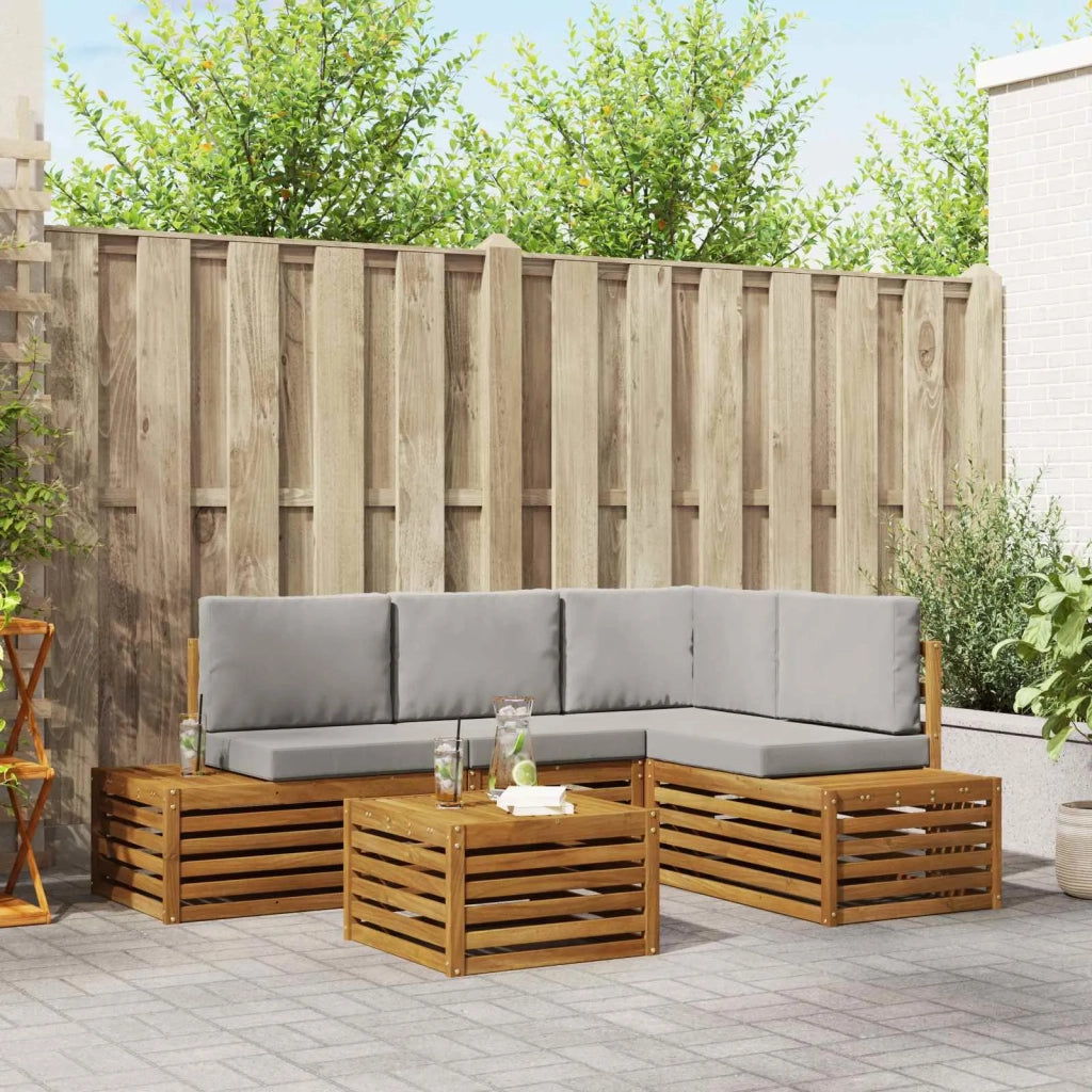 Set di divani da esterno con cuscino Grigio Naturale e Chiaro