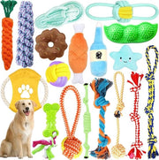 Set di giocattoli per cani 18 pezzi realizzato con cotone naturale non tossico e inodore gioco di mordicchiamento set per cani piccoli e medi.