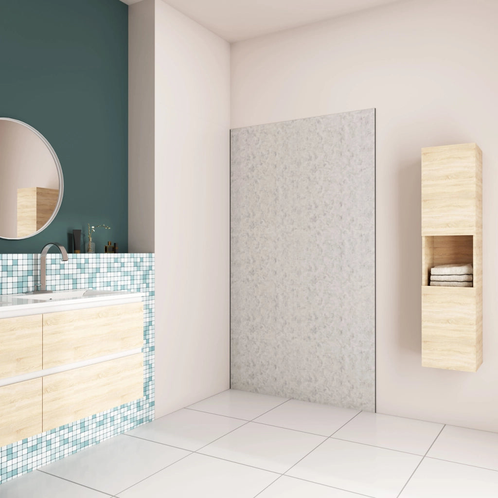 90x210 cm Pannello Doccia Realizzato in Alluminio Spessore 3mm con Profili Finitura Grigio Cemento per Rivestimento Parete Bagno