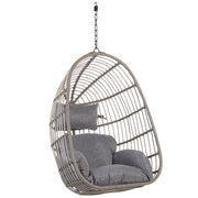 Sedia sospesa poltrona pensile in rattan grigio senza supporto a forma di uovo per interni ed esterni Boho