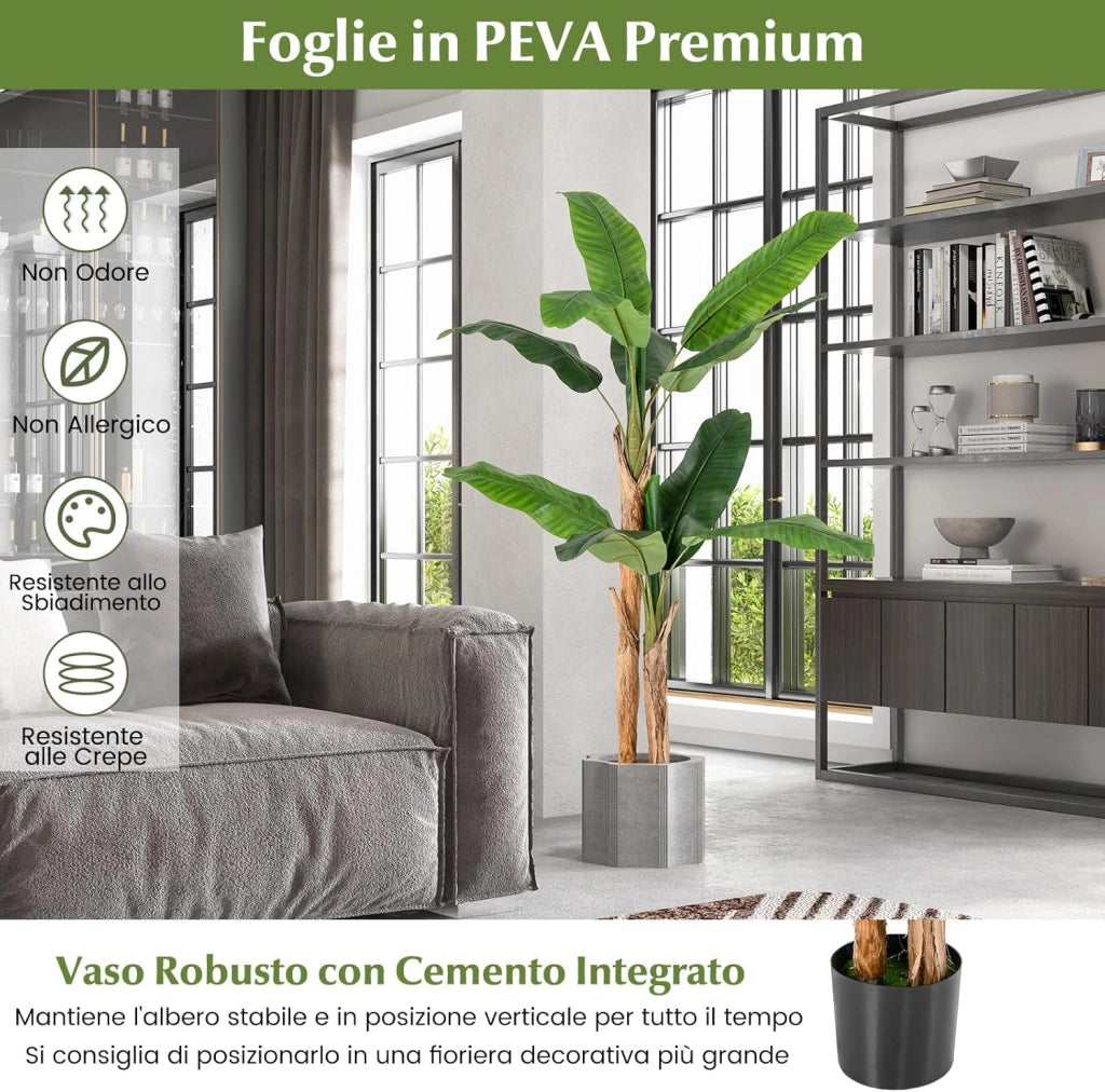 Pianta Finta da Interno ed Esterno 160/165/195 cm, Banano Artificiale Alto con Foglie e Tronchi, Pianta Artificiale Grande in Vaso per Salotto, Ingresso e Ufficio (165 cm)