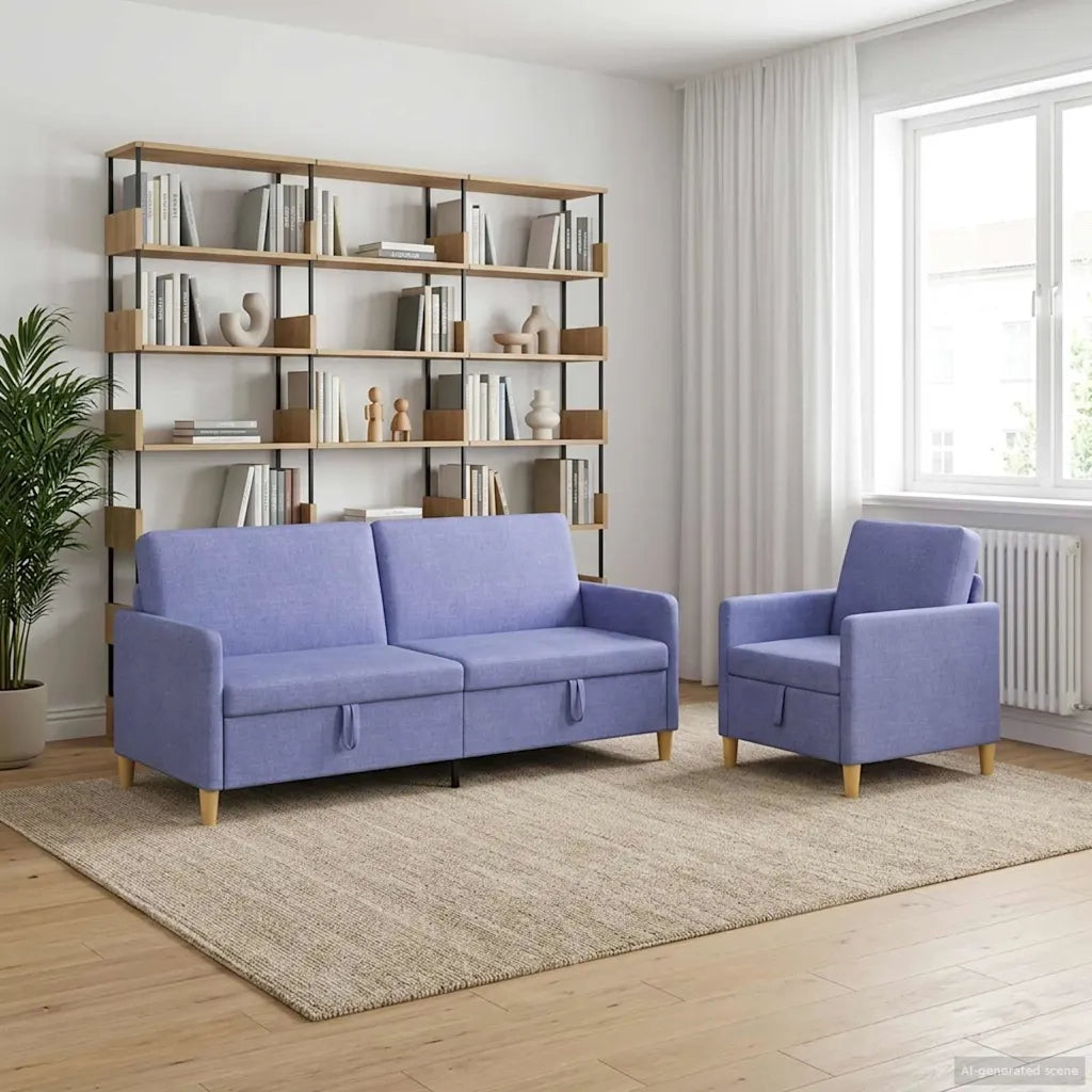 Set di Divani con Storage 2 pcs Blu jeans Poliestere 3429245