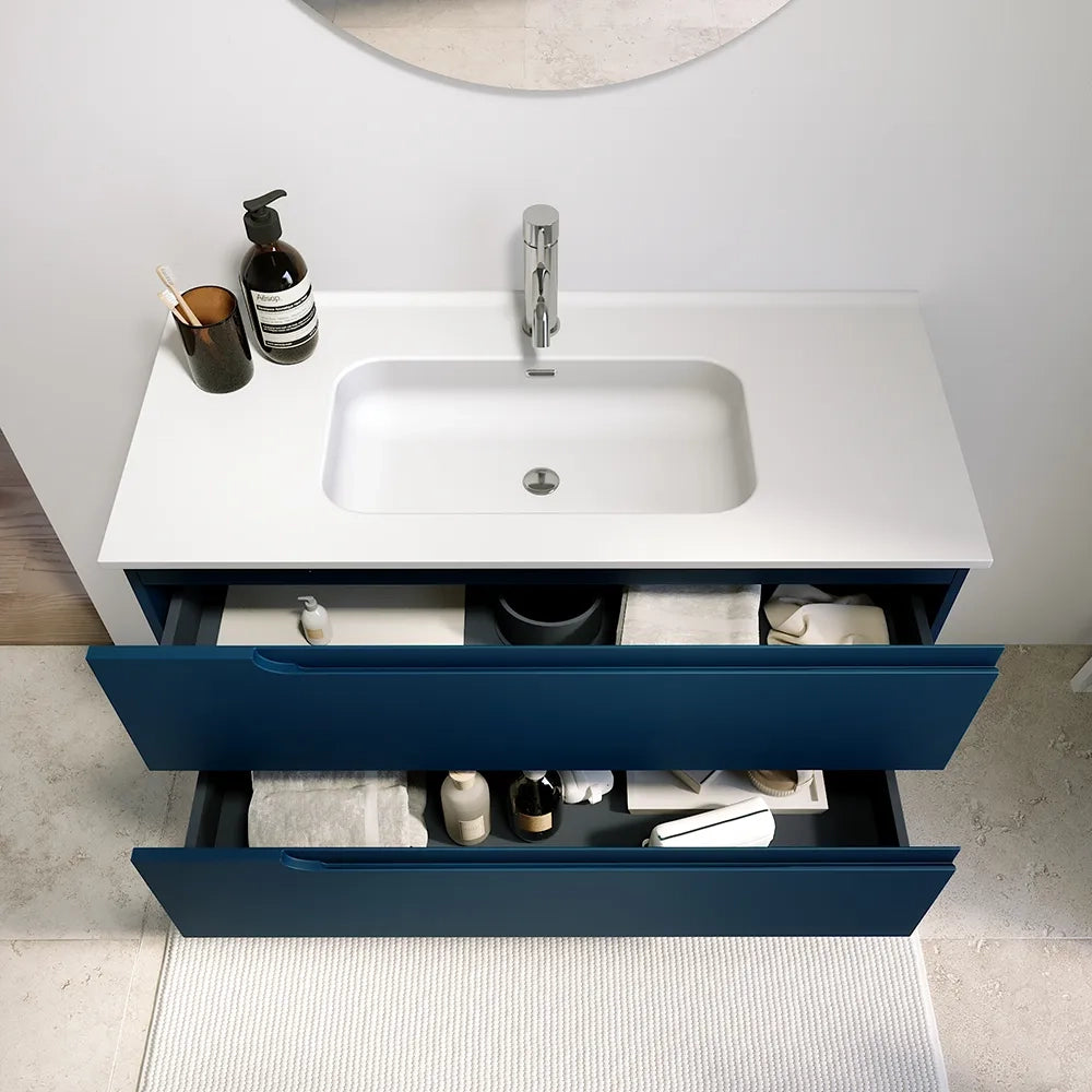 Mobile bagno sospeso 70 cm due cassetti blu zaffiro opaco con lavabo | Ardenne