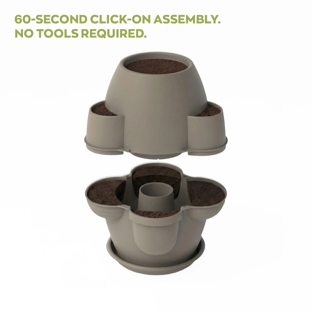 Oasi - Fioriera Da Giardino 80x80x80 Cm Con 6 Tasche Perimetrali E Sottovaso Cappuccino