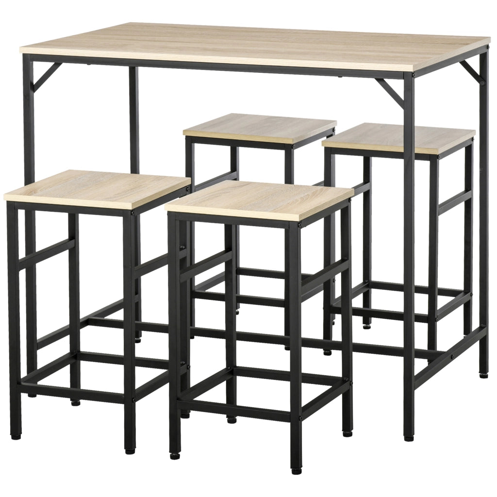 Set tavolo da bar e 4 sgabelli ¨C zephmum ¨C nero e rovere 100x60x88 cm 32x32x57 cm