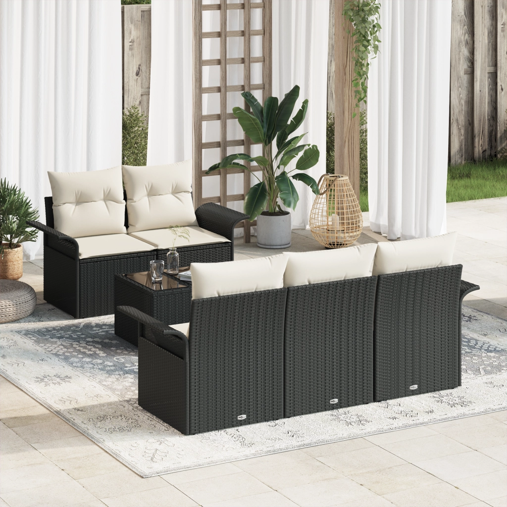 Set Divano Giardino 6 Pezzi con Cuscini in Polyrattan Nero