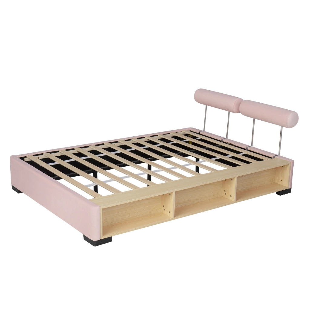 Letto imbottito per bambini 140x200 cm rosa con ripiano laterale LED e testiere modulari HAVRYA