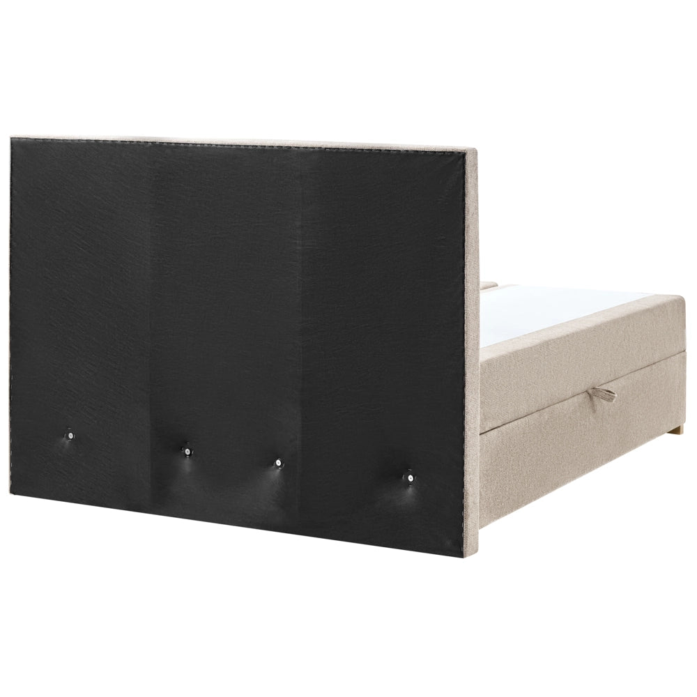 Letto matrimoniale con contenitore sollevabile in tessuto tortora 140 x 200 cm con testiera stile moderno