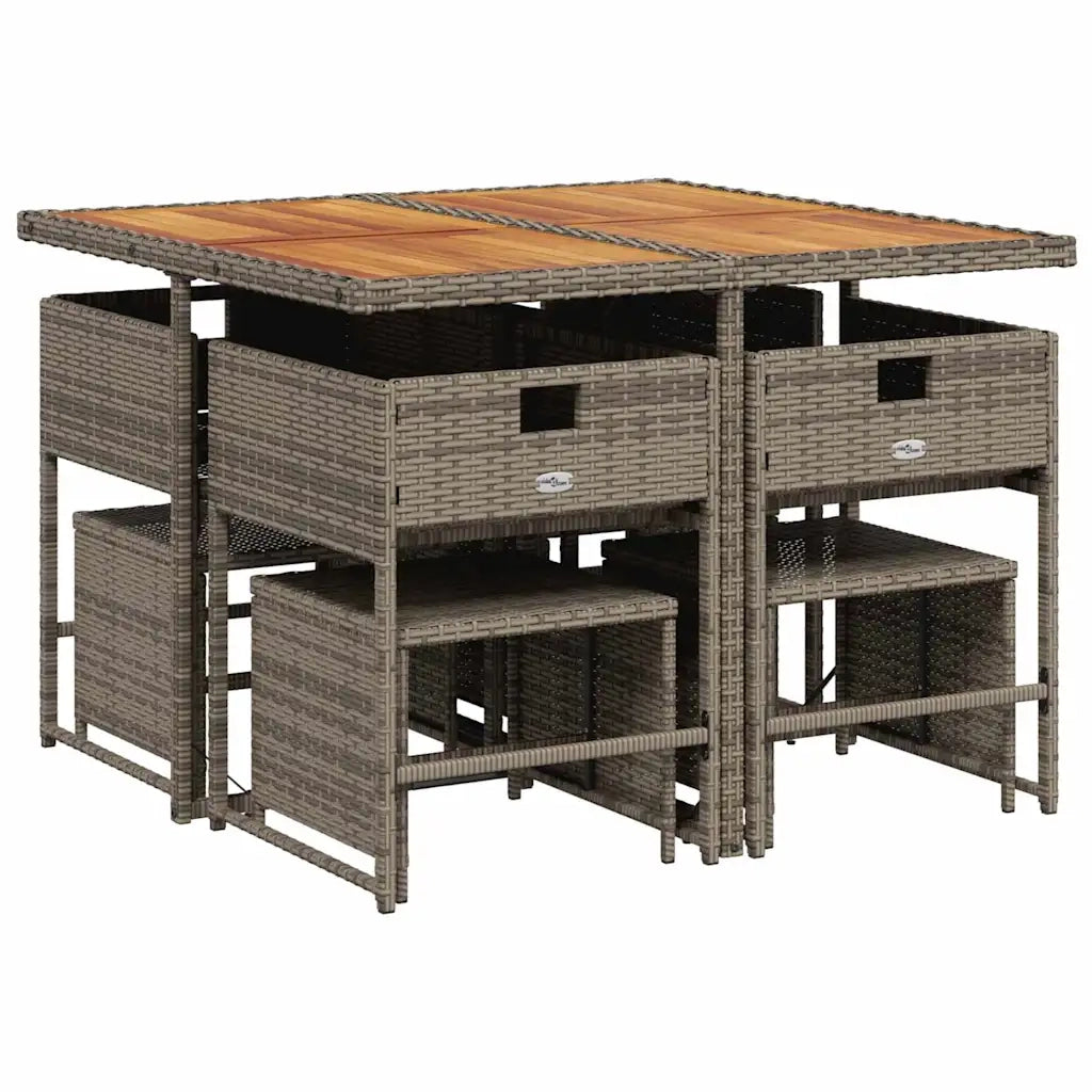 Set da Pranzo da Giardino 9 pz con Cuscini in Polyrattan Grigio 3211322