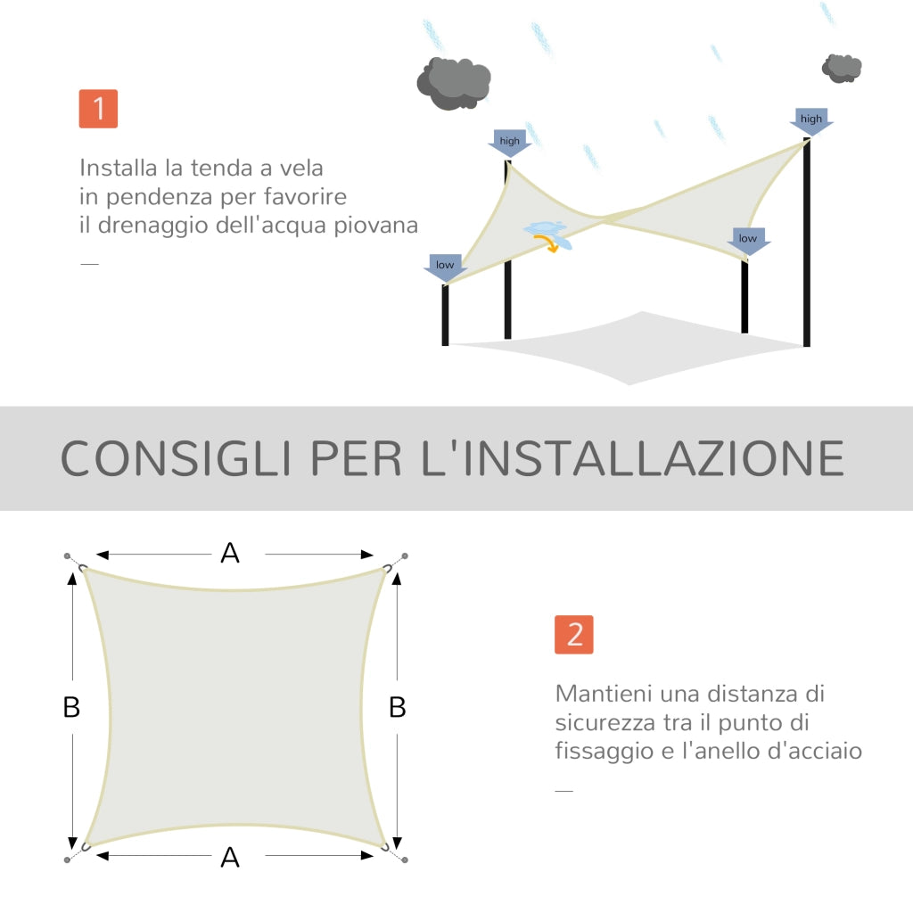 EasyComfort Vela Ombreggiante Rettangolare, Tenda da Sole per Esterno in Poliestere Anti UV Traspirante 3x4m Bianco crema