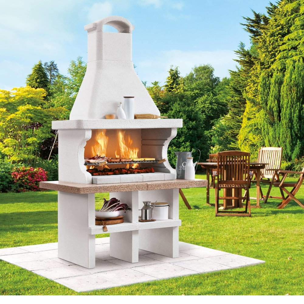 Barbecue in cemento pianosa rosso piano effetto granito maxi griglia refrattario