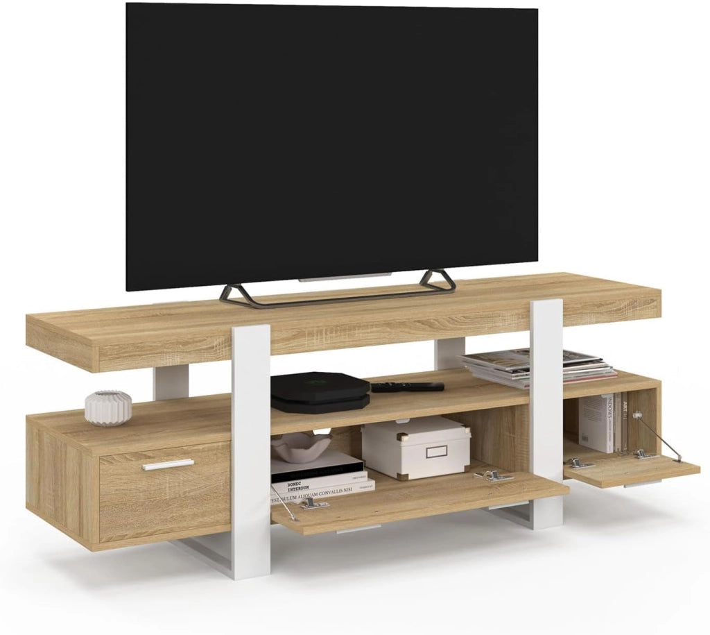 Porta TV PHOENIX 140 cm con cassetti in legno e bianco