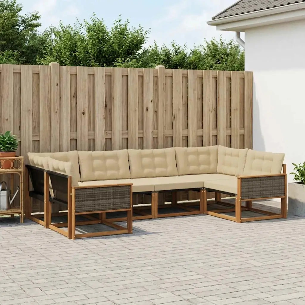 Set di divani da esterno con cuscino 6 pcs Naturale e Beige
