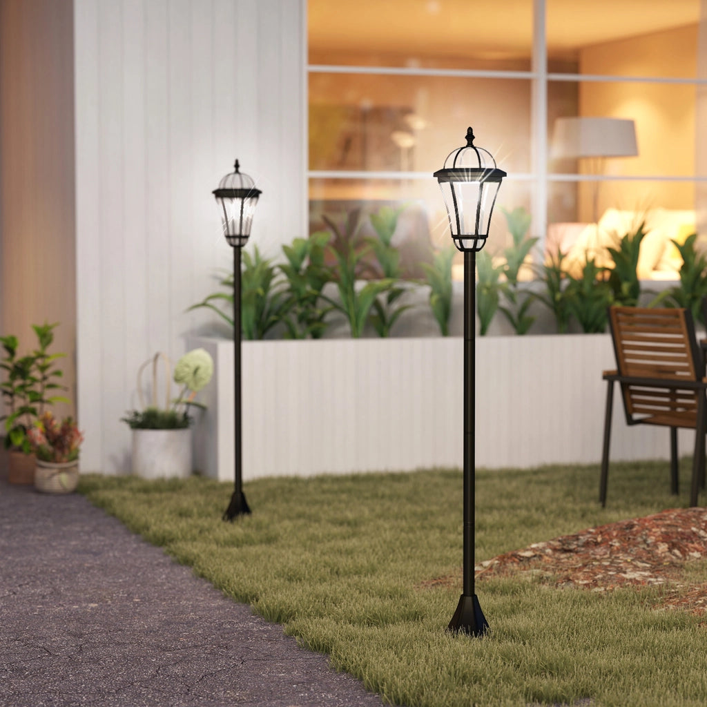 Set 2 Lampade da Giardino Solari LED Bianco 6000K IP44 ¨C zephmum ¨C Nero 18.5x18.5x129 cm