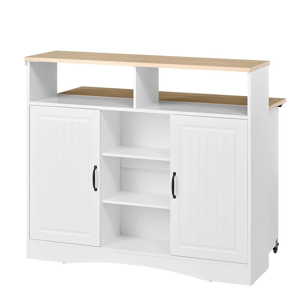 ?lot cucina con tavolo estraibile e sedie - Xylo - Bianco, ruote, ampio spazio di stoccaggio