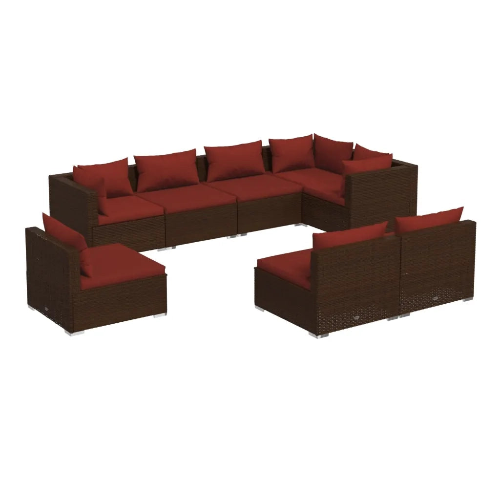 Set Divani da Giardino 8 pz con Cuscini in Polyrattan Marrone 3102547