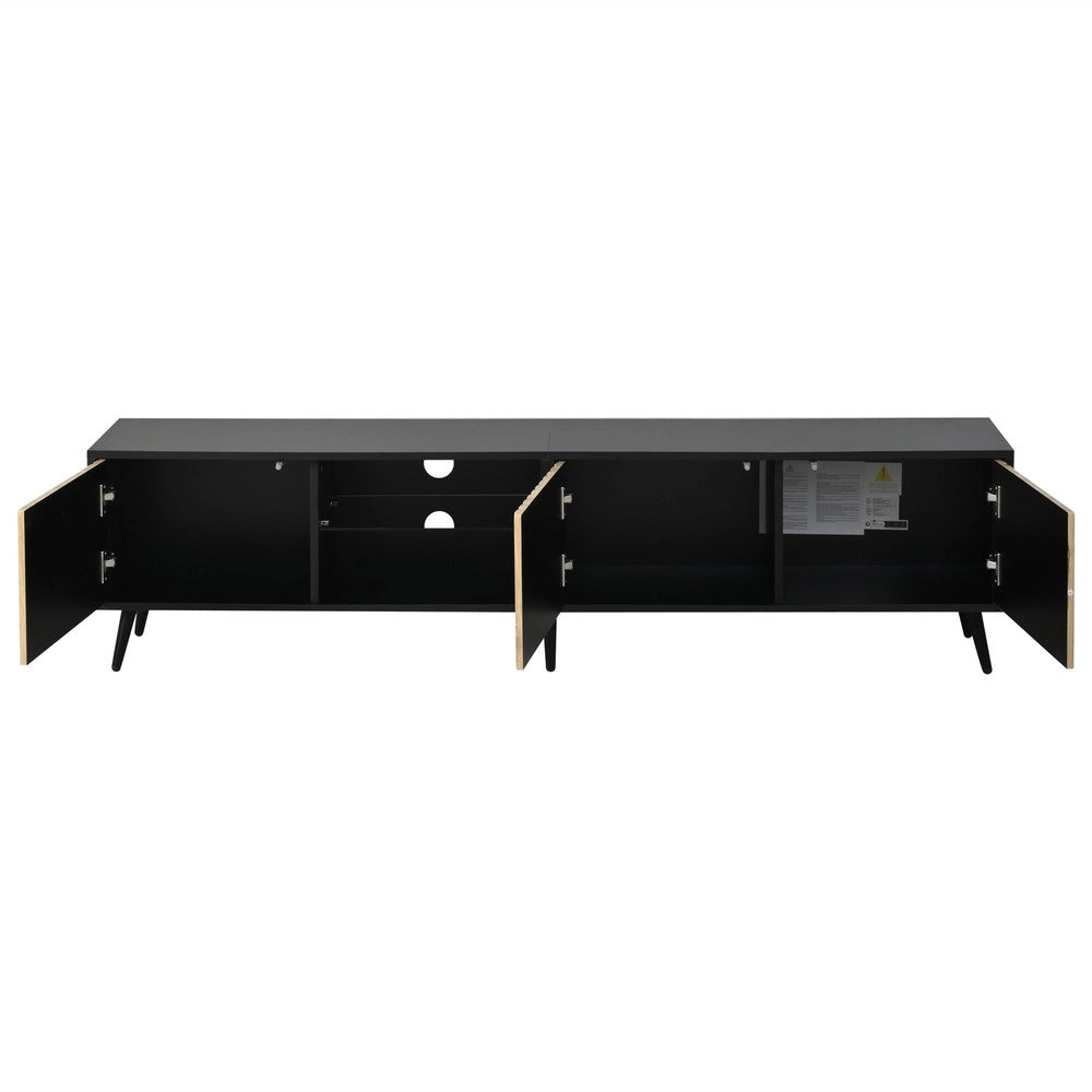 Mobile TV LED Lowboard ¨C Xylo ¨C Legno Naturale e Nero, 175x31x43 cm, Vetro Temperato, per 75 Pollici