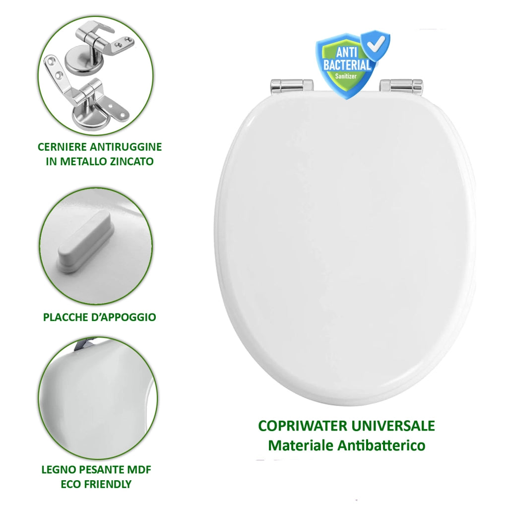 Copriwater Universale Copri WC Legno MDF Coprivaso Sedile Bianco Water pesante