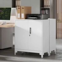 Mobile da Ufficio Portadocumenti con 3 Ripiani, 2 Ante e Chiavi, 80x35x91 cm, Bianco