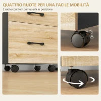 Cassettiera Ufficio con 3 Cassetti e Ruote, Portadocumenti con Barre Regolabili, Rovere e Nero