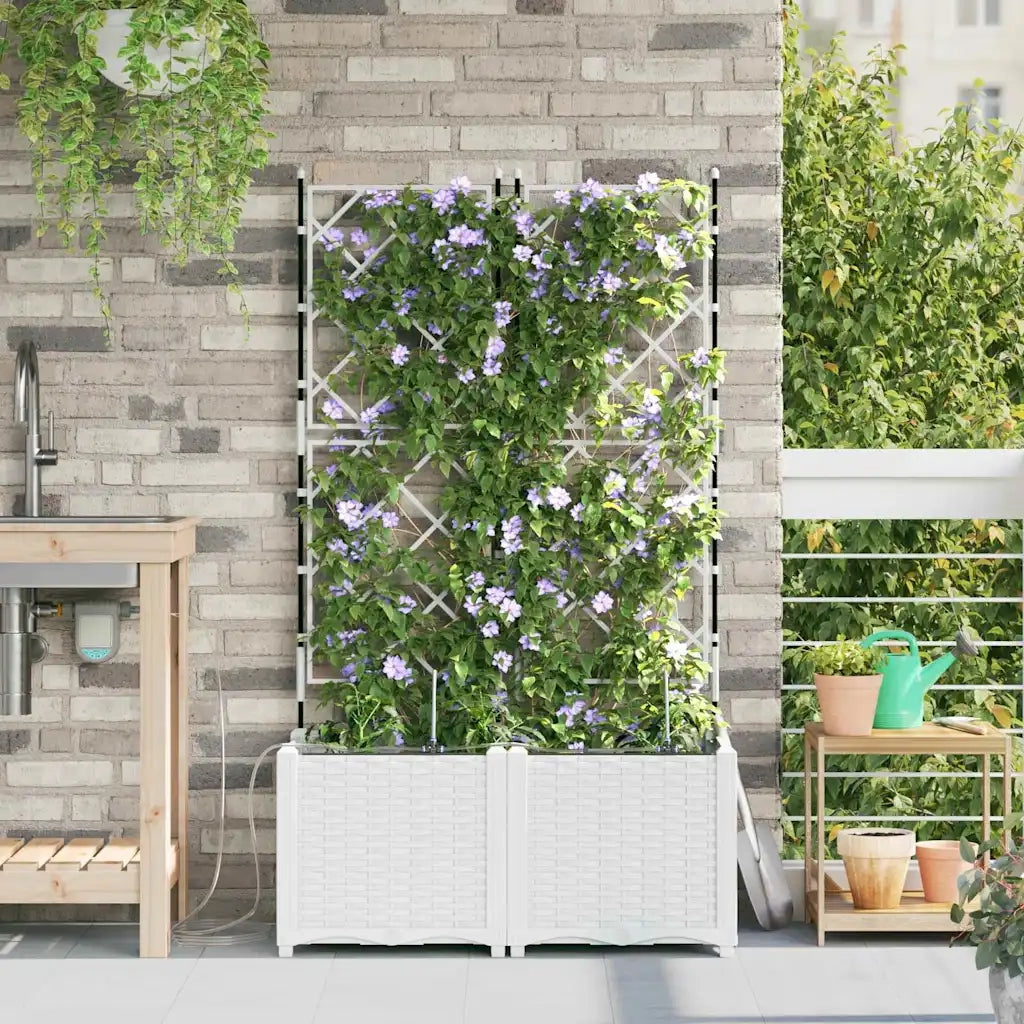 2 pz Fioriere | Cassetta per fiori | Vaso da giardino Bianco 80 x 40 x 142 cm Plastica