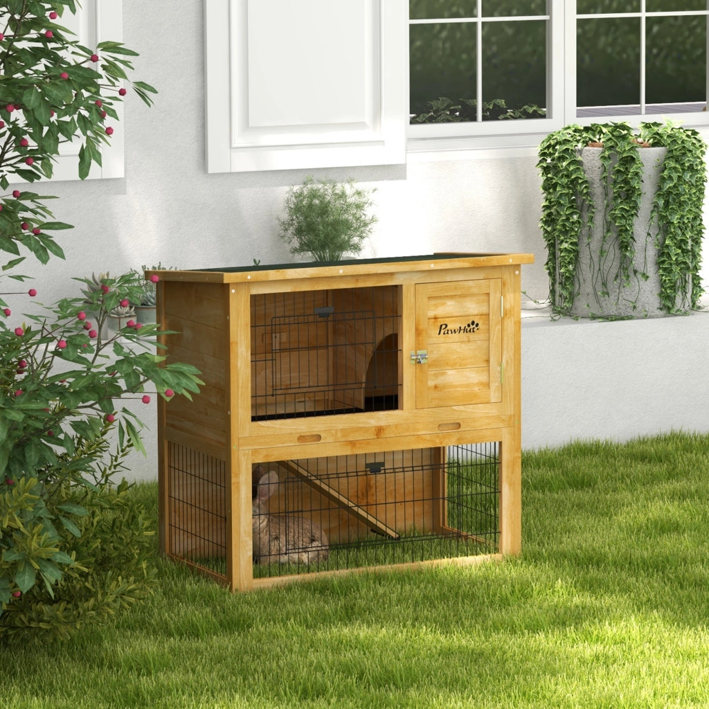 Conigliera in Legno a 2 Piani ¨C zephmum ¨C 85x50x80 cm Giallo