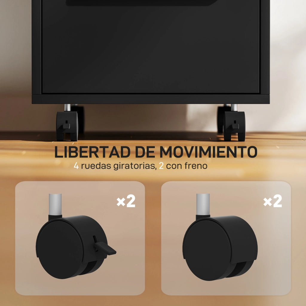 Cassettiera da Ufficio con 3 Cassetti Ruote e Serratura ¨C Xylo ¨C Nero 40x40x63,5 cm