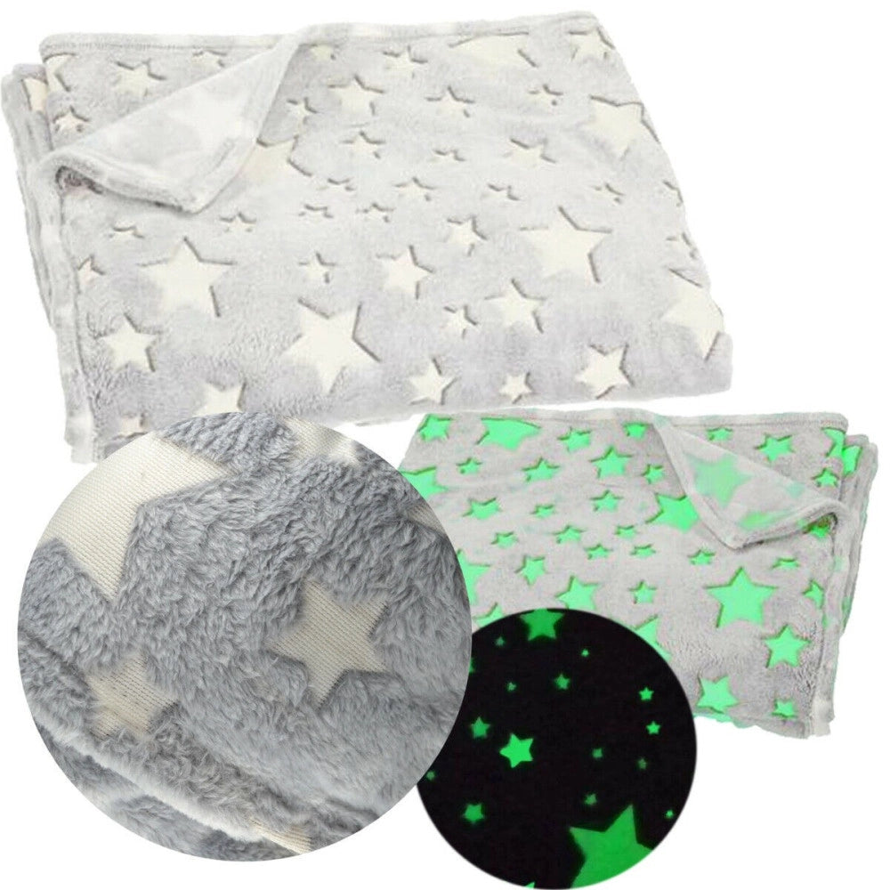 Trade Shop - Coperta Plaid In Pile Con Stelle Che Si Illuminano Al Buio Morbida Idea Regalo -