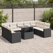 vidaXL Set Divani da Giardino 10pz con Cuscini in Polyrattan Nero