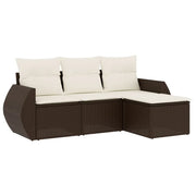 Set Divano da Giardino 4 pz | Set Salotto da Giardino con Cuscini Marrone in Polyrattan