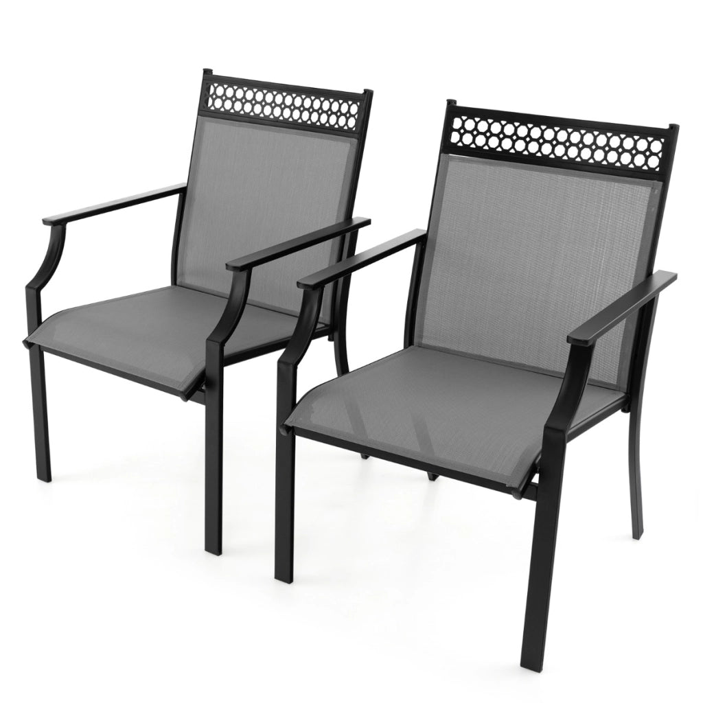 Set di 2 sedie da pranzo per giardino con schienale alto tessuto a rapida asciugatura, Sedie da esterno Grigio-Sedie da esterno