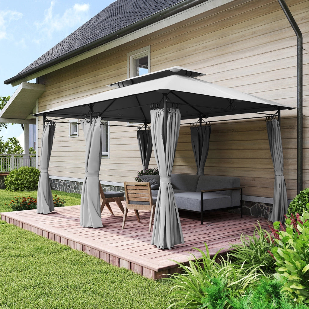 Gazebo da Giardino Tetto Doppio ¨C Xylo ¨C 6 Pannelli Laterali Impermeabile 4x3m Grigio Scuro