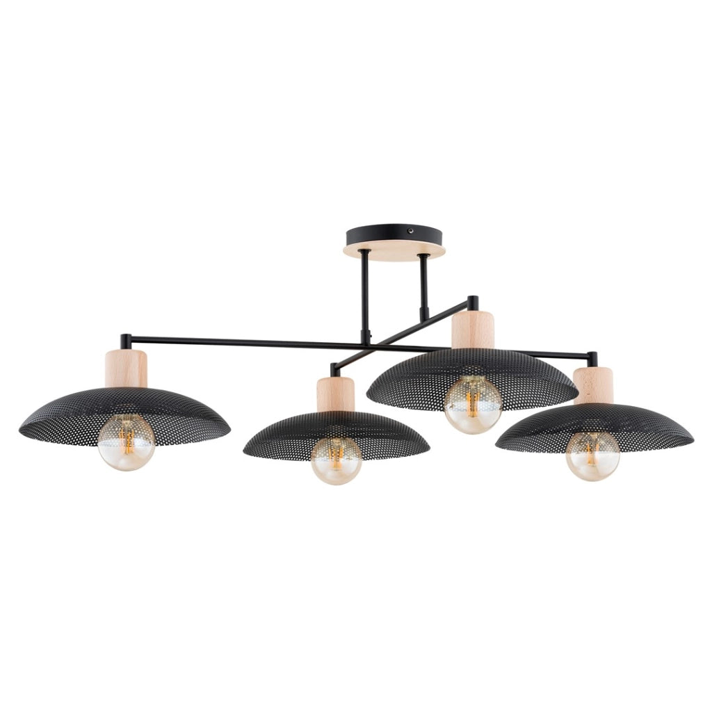 Plafoniera scandinava nera/legno KOBE 100cm 4xE27 Emibig