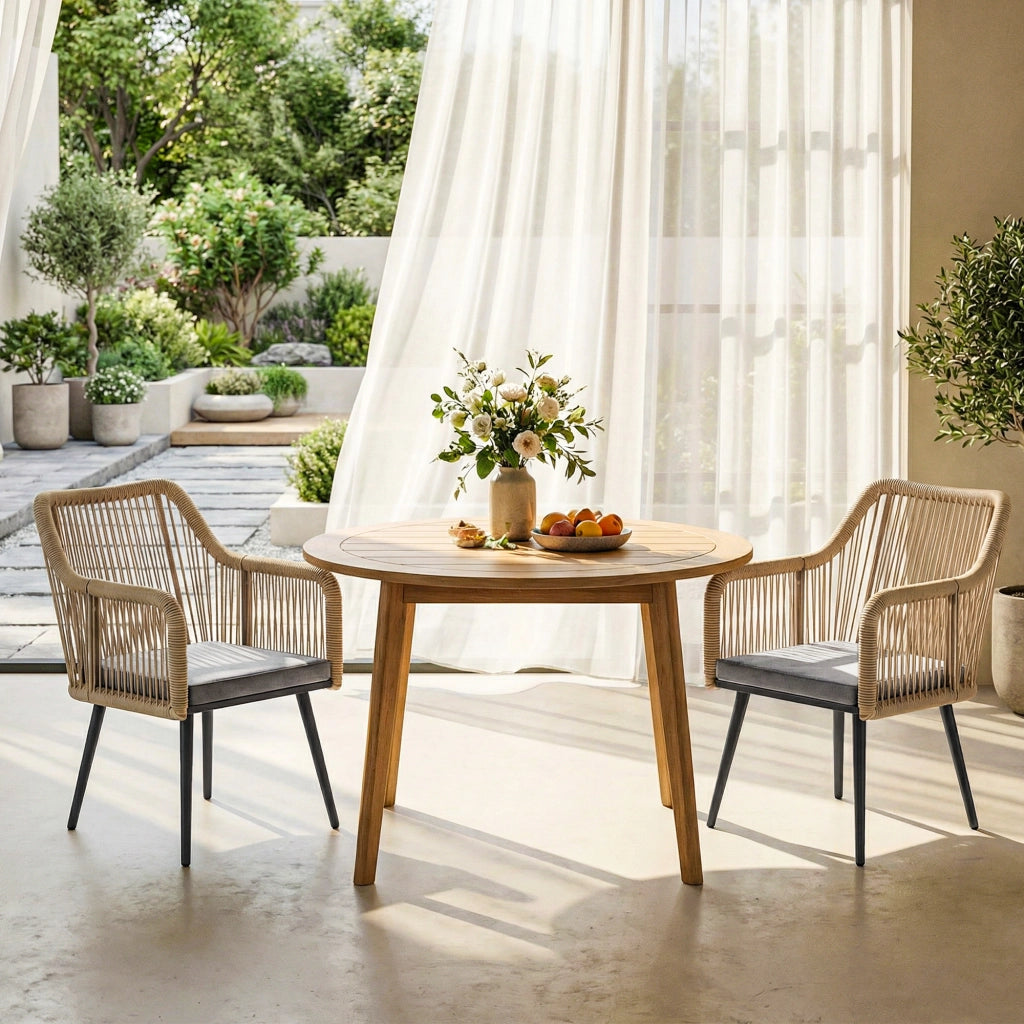 Set di 2 poltrone da giardino: resistenti; braccioli; cuscini; struttura in metallo; capacità 120 kg; grigio chiaro
