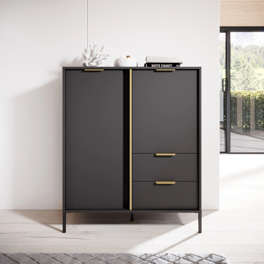 Madia Hameno, Credenza 2 Cassetti, 103x40x123h cm Nero Antracite