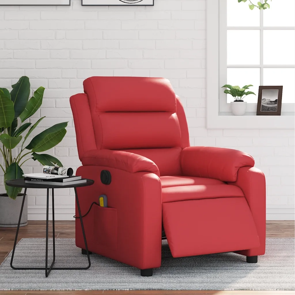 Divano Sedia-Poltrona Massaggio Elettrica Reclinabile Rosso Similpelle 331142