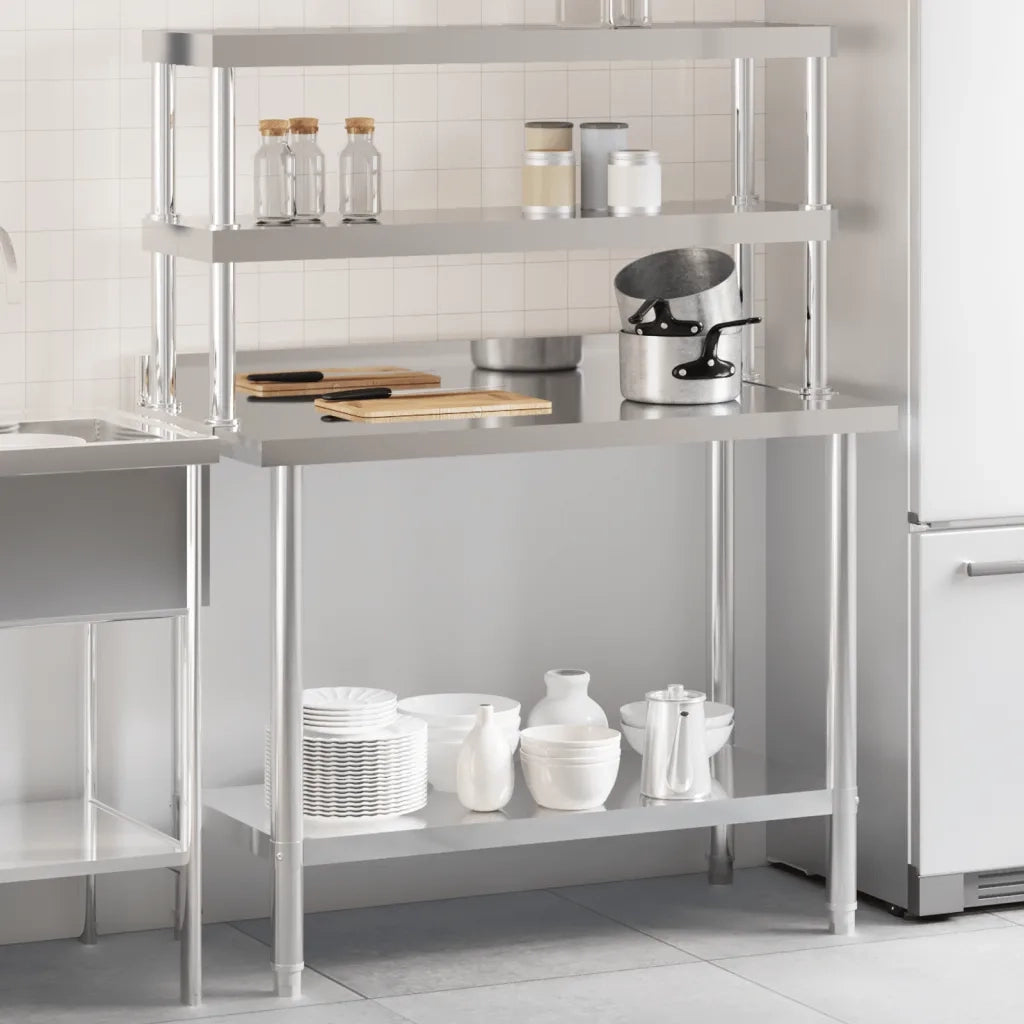 Tavolo Lavoro Cucina con Ripiano 110x55x150 cm Acciaio Inox CFW5341464