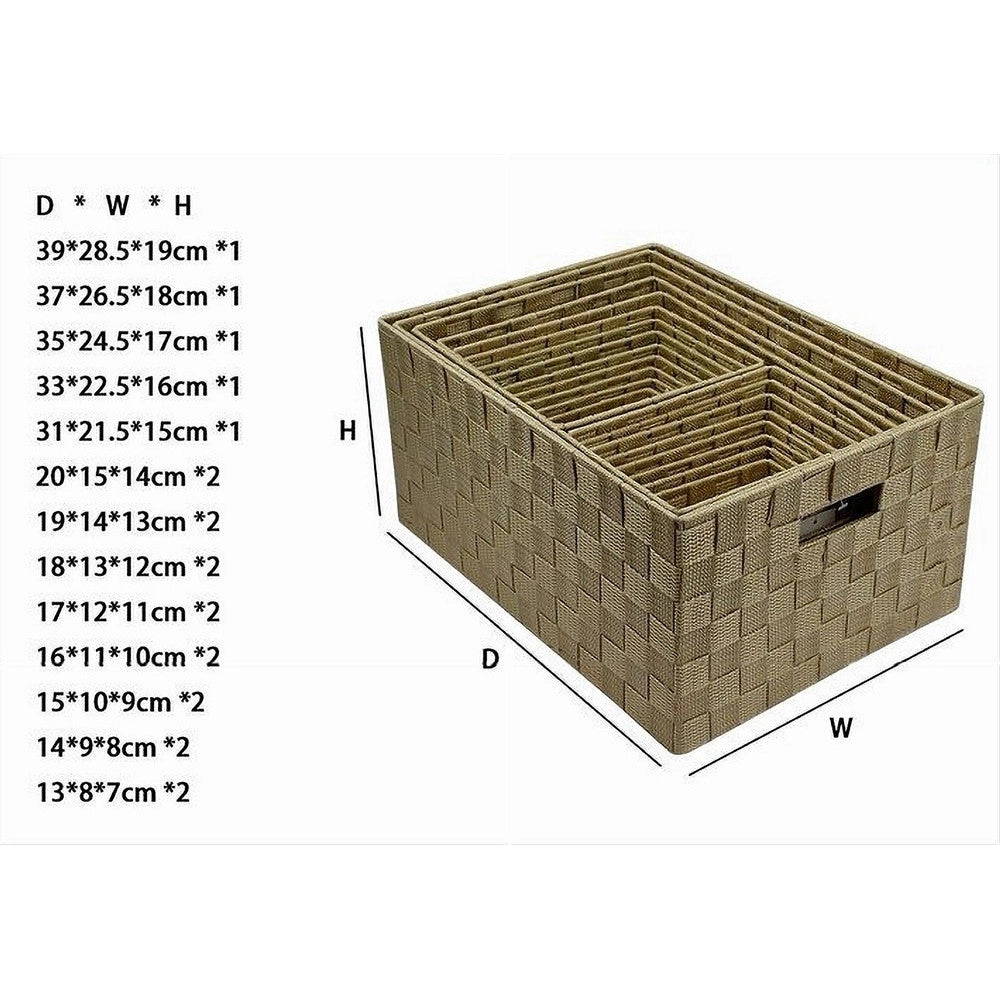Trade Shop - Set 21 Pz Box Scatola In Tessuto Porta Oggetti Organizer Con Manici Beige 79087 -