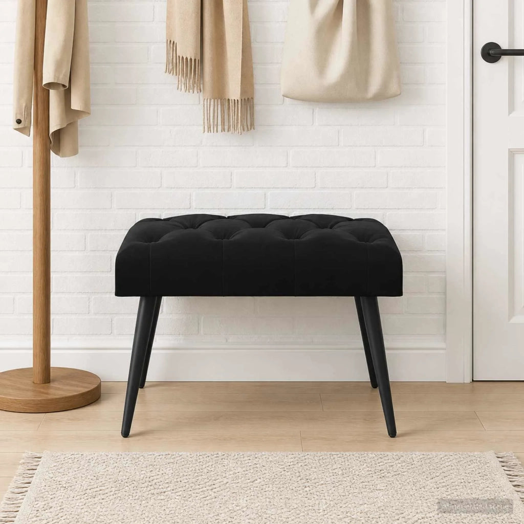 Panchina con bottoni imbottiti Nero 60 x 40 x 45 cm Velluto 42038549