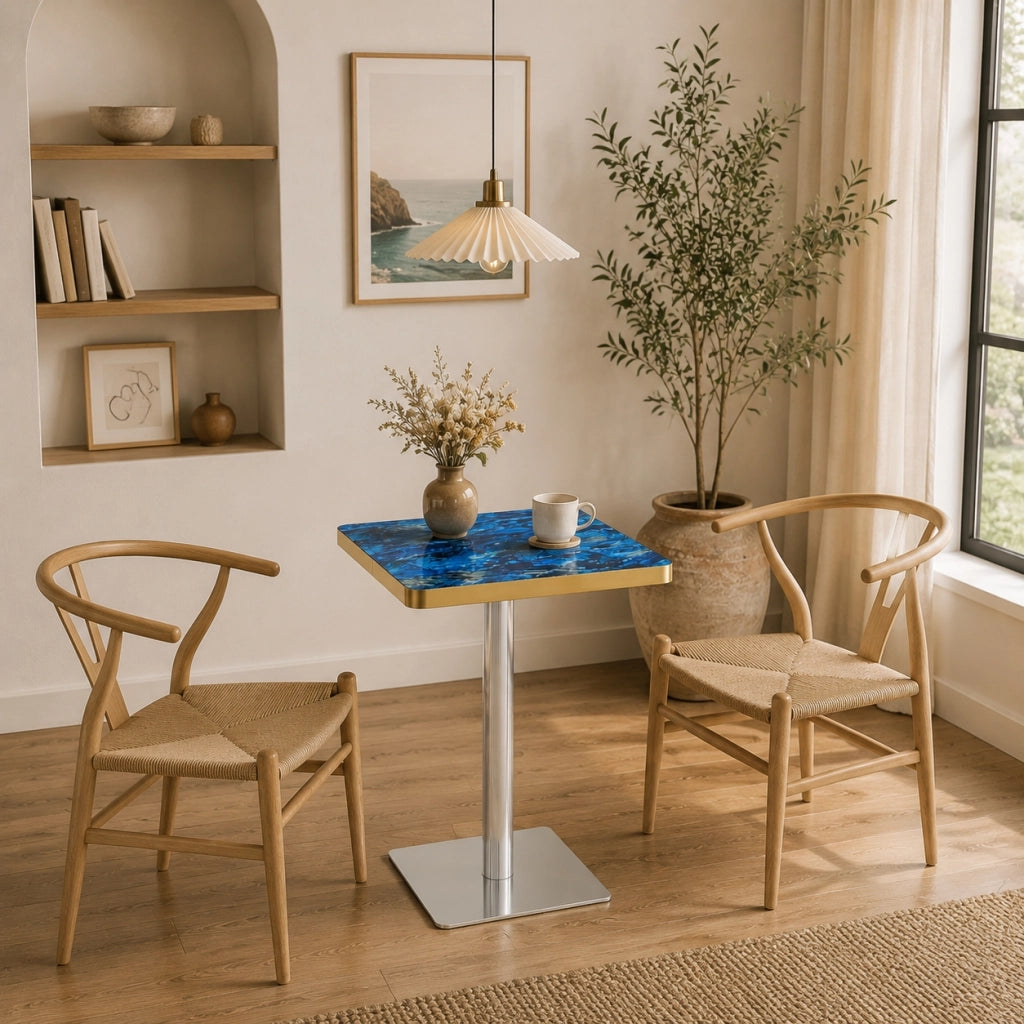 TAVOLO Quadrato 60x60 cm Effetto marmo Blu con struttura in metallo